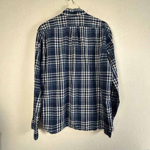 J.Crew Indian Madras Mens Slim-Fit Blue White Plaid Button-Down Shirt XL Cotton - Picture 2 of 8